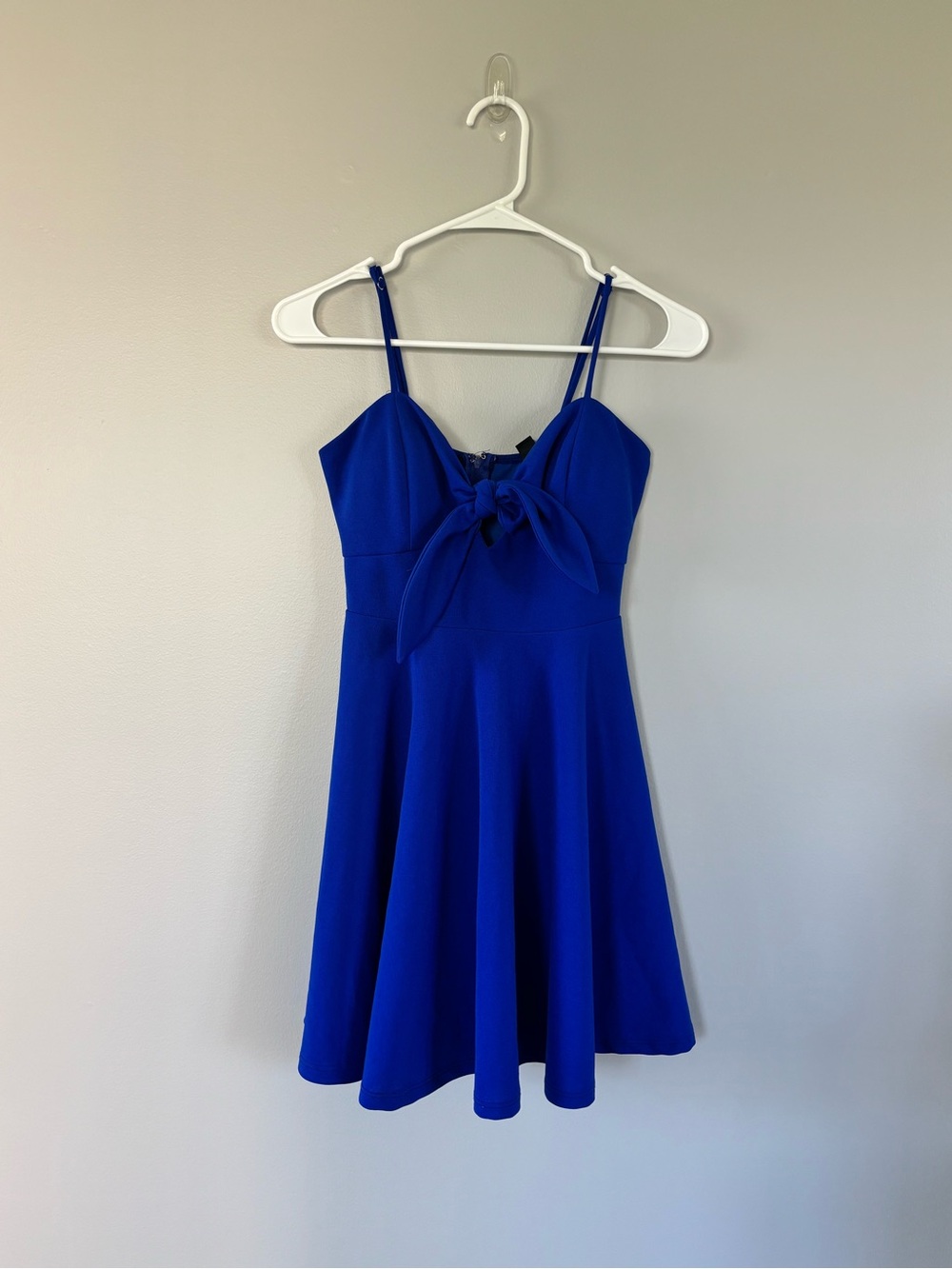 Windsor Cobalt Blue Spaghetti-Strap Fit & Flare Dress with Front Bow